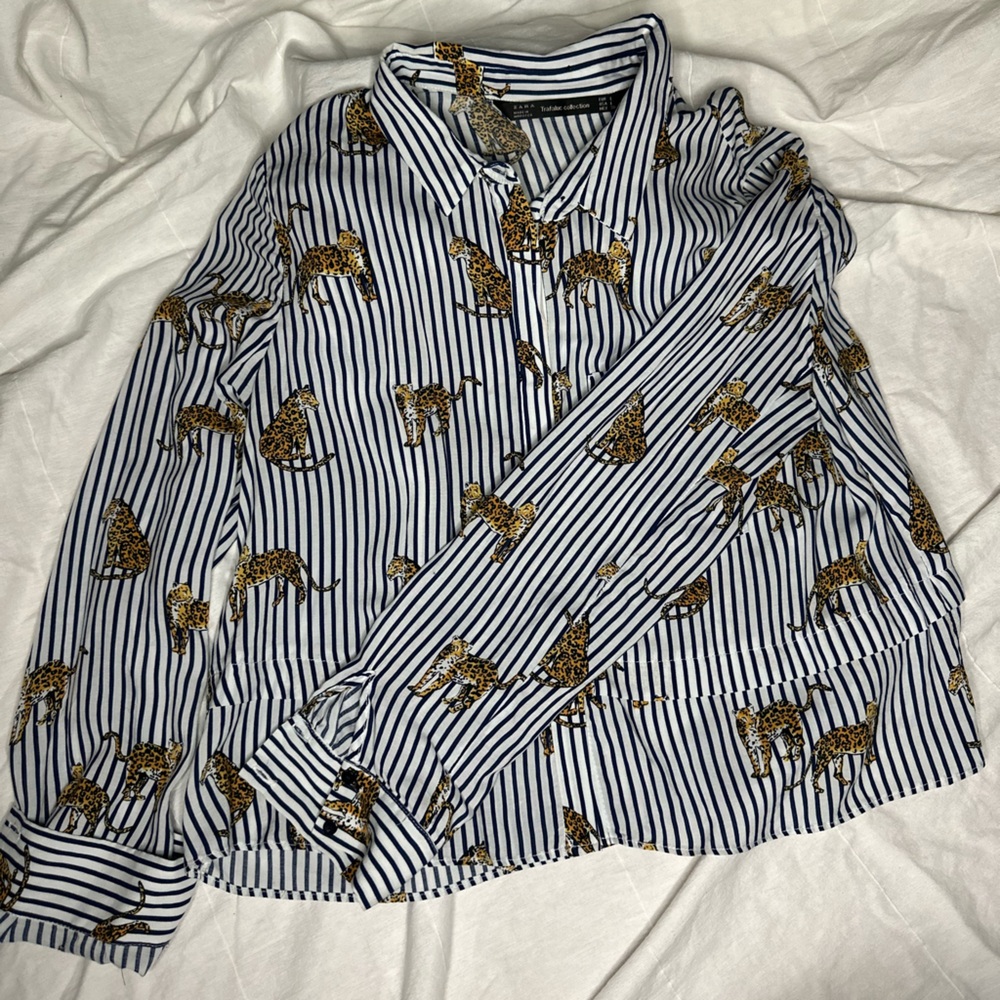 Zara Trafaluc collection Leopard Striped Button-down Long  Sleeve size M - Picture 6 of 8
